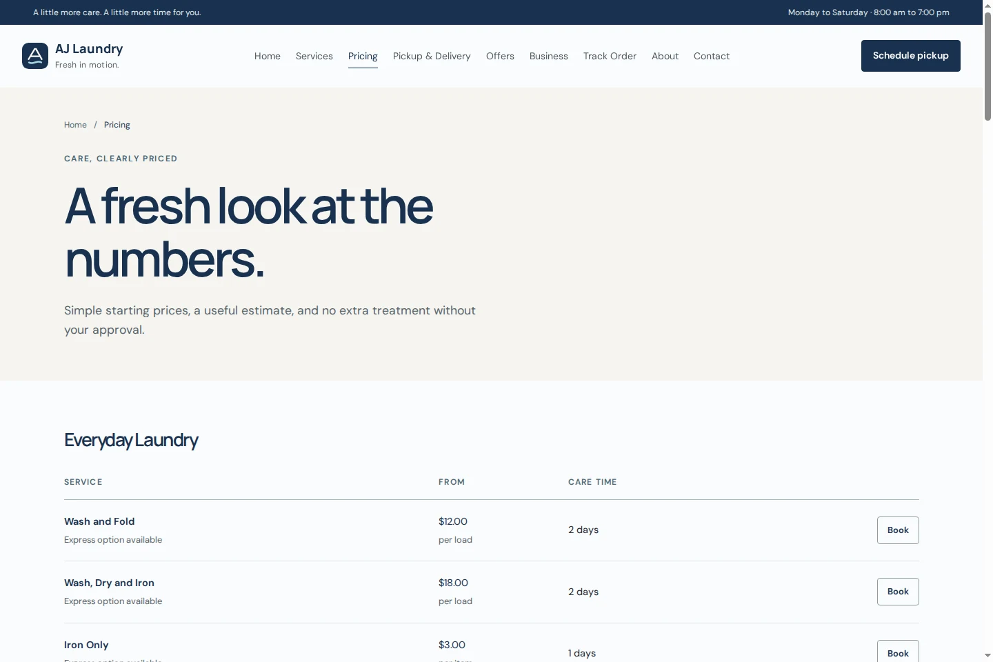 AJ Laundry: live feature interface