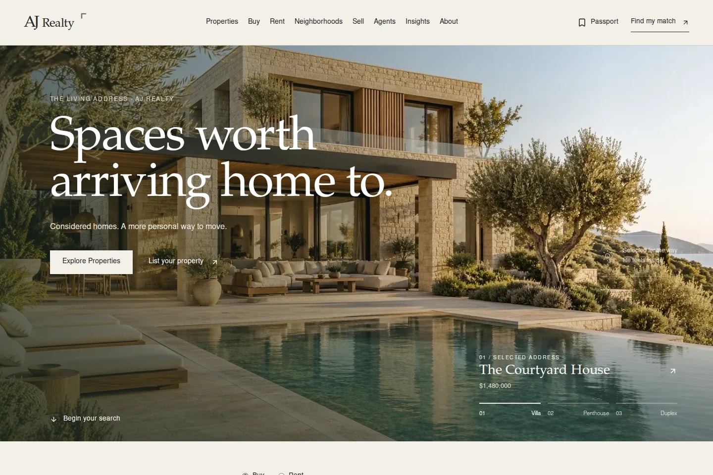 AJ Realty: actual desktop homepage