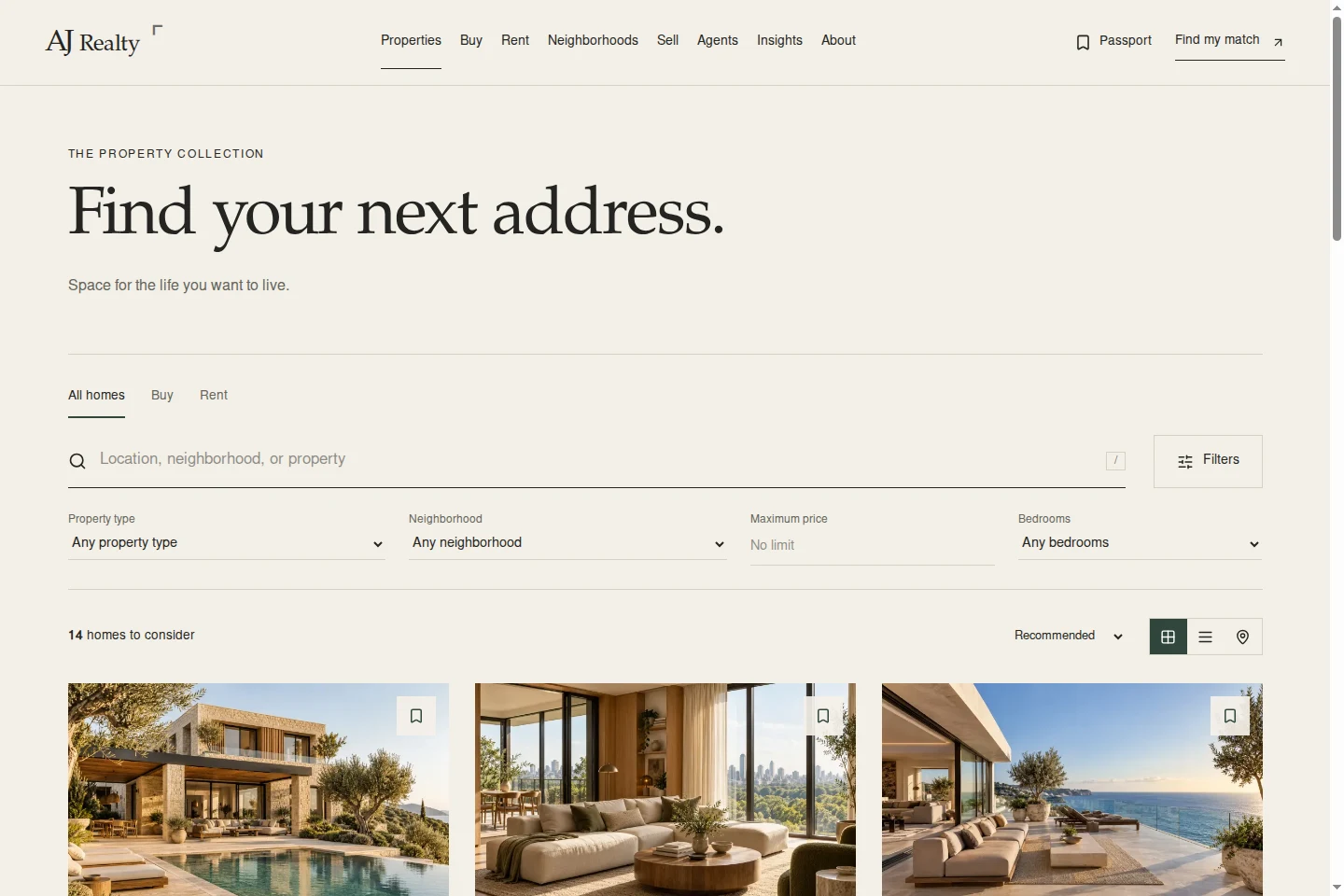 AJ Realty: live feature interface