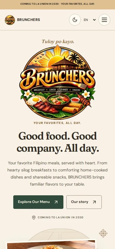 BRUNCHERS: actual mobile homepage