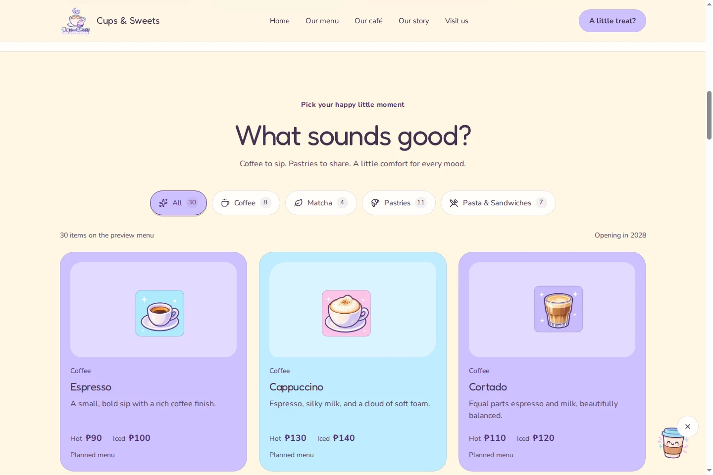 Cups and Sweets: live feature interface
